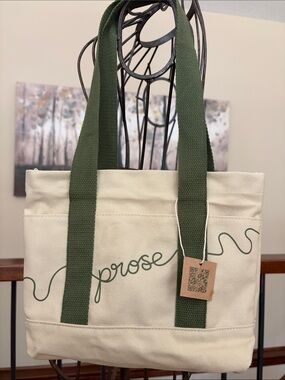 NWT Prose Cosmetics Cream Sage Green Small Canvas Tote Bag